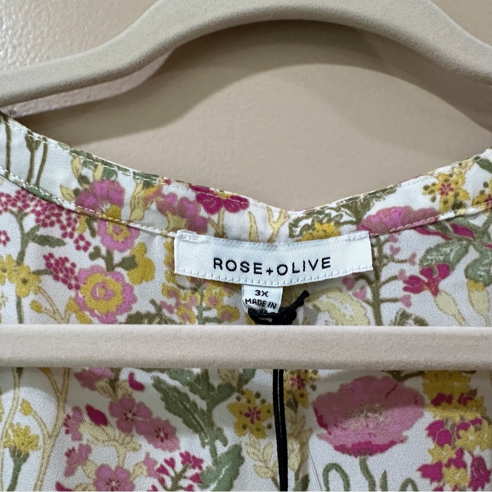 NWT Rose + Olive Floral Babydoll Peplum Blouse  Tiered Pleated Top Women 3X - Picture 4 of 6